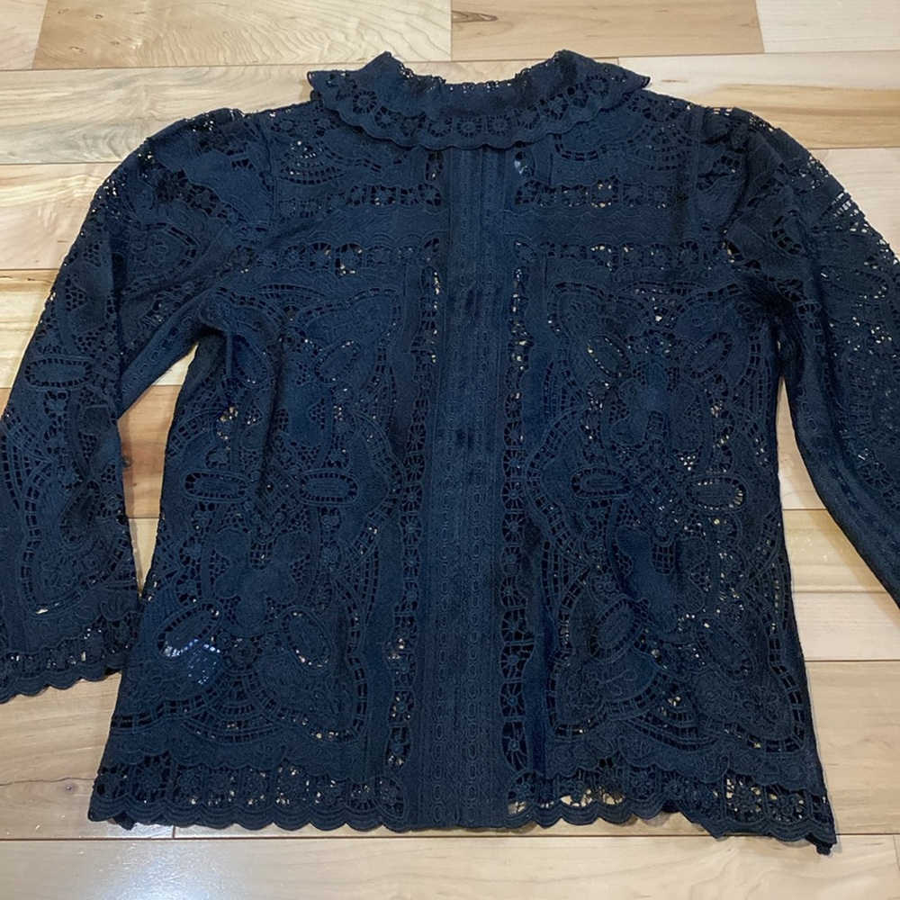 Joie Elegant Black Lace Blouse with Gorgeous Collar - Picture 9 of 15